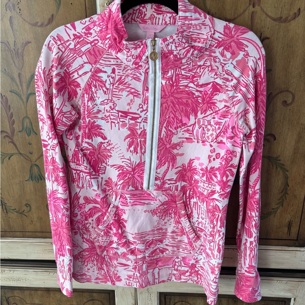 Lilly Pulitzer Pink Patterned 1/4 Zip Popover Pink Toile Small